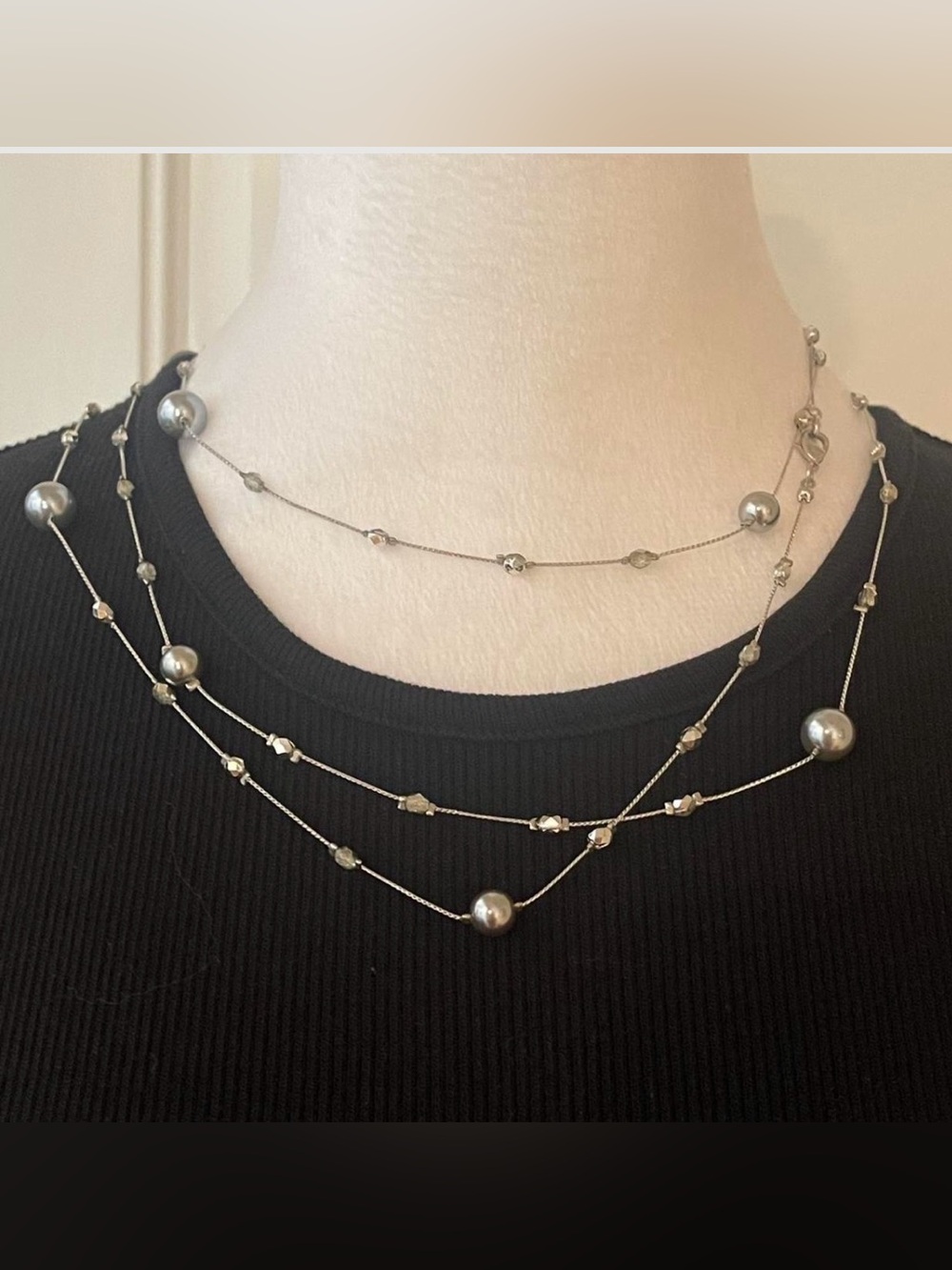 Cookie Lee Silver-Tone Layered Necklace with Gray Pearls
